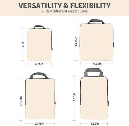 BAGAIL 4 Set/6 Set/8 Set Compression Packing Cubes Travel Accessories Expandable Packing Organizers (Cloth Pattern, 4-Beige)