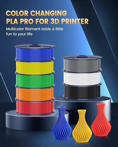 SUNLU PLA+2.0 3D Printer Filament Bundle, 4KG Upgrade PLA+ Filament 1.75mm, Tougher and Stronger, Dimensional Accuracy +/-0.02mm, 1KG per Spool, 4 Packs, 4KG Total, Black+White+Klein Blue+Red