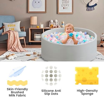 Ball Pit for Toddlers 47.24''x15.75'' Baby Ball Pit Soft Foam Ball Pits Round Lagre Kids Ball Pits Indoor and Outdoor Game Kids Play Ball Pool Ideal Gift for Children (Grey, NO Balls)