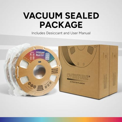 OVERTURE PLA Filament 1.75mm PLA 3D Printer Filament, 2kg Cardboard Spool (4.4lbs), Dimensional Accuracy +/- 0.02mm, Fit Most FDM Printer (White 2-Pack)