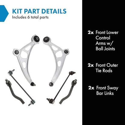 TRQ Front Steering & Suspension Kit Control Arm with Ball Joint Sway Bar Stabilizer Link Tie Rod Compatible with 2015-2023 Nissan Murano