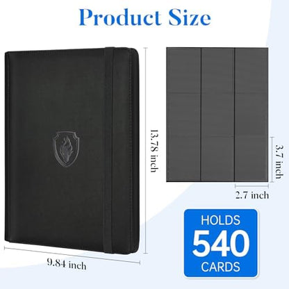 Premium 9 Pocket Card Binder for 540 Cards, Fabmaker PU Cover Trading Card Binder, Sturdy Card Collection Album, Sleek Card Holder Folders for YuGiOh, MTG, TCG, Game Cards & Sports Cards, Green