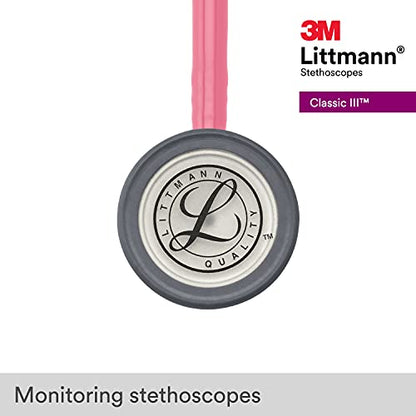 3M Littmann Classic III Monitoring Stethoscope, 5633, More Than 2X as Loud, Weighs Less, Stainless Steel Chestpiece, 27" Pearl Pink Tube