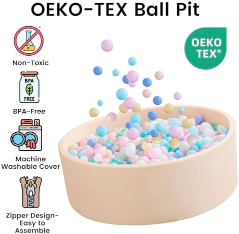 Ball Pit for Toddlers 35.43''x11.81 Baby Ball Pit Soft Memory Foam Ball Pool Round Kids Ball Pit Indoor and Outdoor Game Kids Play Ball Pool Ideal Gift for Girls and Boys (Beige, NO Balls)