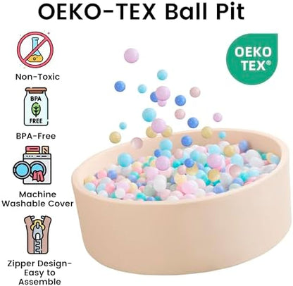 Ball Pit for Toddlers 35.43''x11.81 Baby Ball Pit Soft Memory Foam Ball Pool Round Kids Ball Pit Indoor and Outdoor Game Kids Play Ball Pool Ideal Gift for Girls and Boys (Beige, NO Balls)