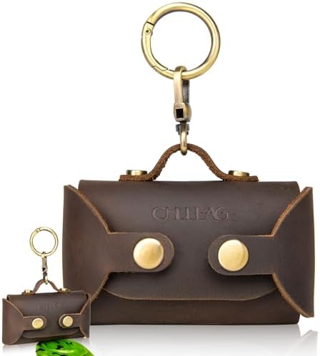 Handmade Leather Dog Poop Bag Dispenser - Stylish and Durable with Belt Attachment for Dog Walkers, Featuring a Brass Metal Clip in Coffee