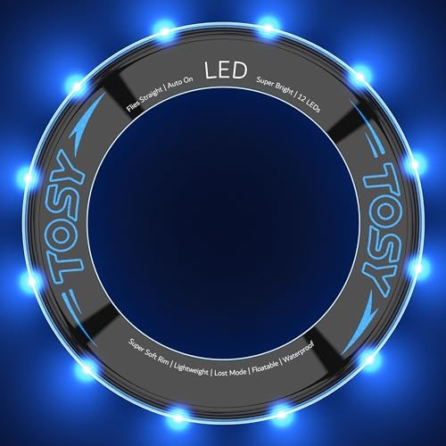 TOSY Flying Ring - 16 Million Color RGB or 12 LEDs, Super Bright, Lost Mode, Auto Light Up, Camping Essentials for Kids/Teens/Boy/Girl, Safe & Soft, Waterproof, Pool/Beach Games, Lightweight Toy