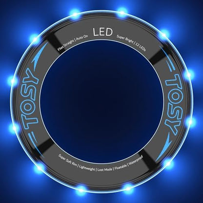 TOSY Flying Ring - 16 Million Color RGB or 12 LEDs, Super Bright, Lost Mode, Auto Light Up, Camping Essentials for Kids/Teens/Boy/Girl, Safe & Soft, Waterproof, Pool/Beach Games, Lightweight Toy