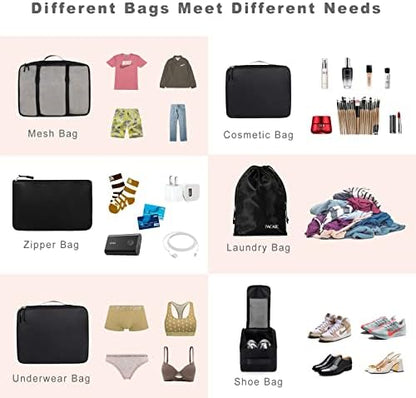 BAGAIL 8 Set Packing Cubes Luggage Packing Organizers for Travel Accessories (Jet Black)