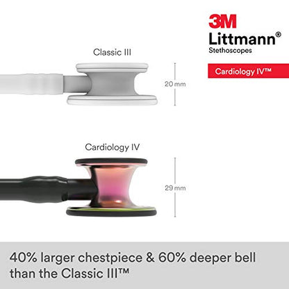 3M Littmann Cardiology IV Diagnostic Stethoscope, 6165, More Than 2X as Loud, Weighs Less, Stainless Steel Rainbow-Finish Chestpiece, 27" Black Tube, Stem, and Headset