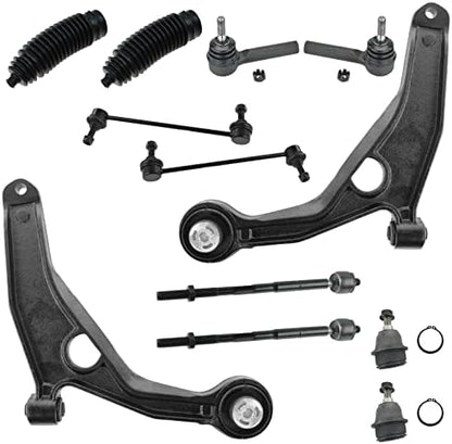 TRQ Front Steering & Suspension Kit Ball Joint Control Arm Steering Rack & Pinion Bellow Sway Bar Stabilizer Link Tie Rod Compatible with 2009-2020 Dodge Journey