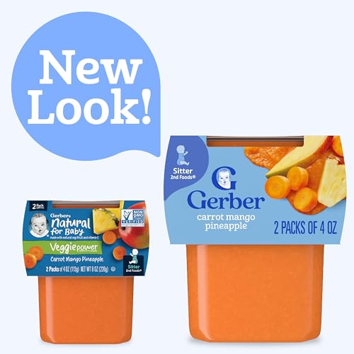 Gerber Stage 2 Baby Food, Carrot Mango Pineapple Puree Tubs, Baby Puree, 16PK