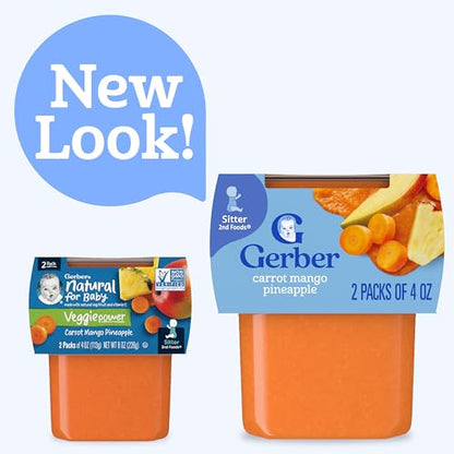 Gerber Stage 2 Baby Food, Carrot Mango Pineapple Puree Tubs, Baby Puree, 16PK