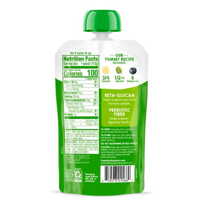 Happy Tot Organics Stage 4 Baby Food Pouches, Gluten Free, Vegan Snack, Super Bellies, Fruit & Veggie Puree, Banana, Spinach & Blueberries 4 Ounce (Pack of 16)