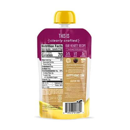 Happy Baby Organics Stage 2 Baby Food Pouches, Gluten Free, Vegan & Healthy Snack, Clearly Crafted Fruit & Veggie Puree, Apples, Bananas, Plums & Granola, 4 Ounces (Pack of 16)