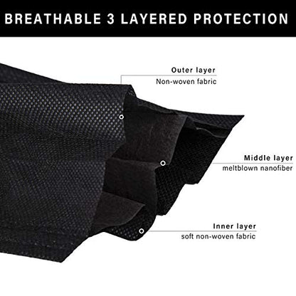 Borje 200 PCS Black Disposable Face Mask 3 Ply Protection Face Masks