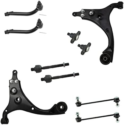 TRQ 10 Piece Steering & Suspension Kit Control Arms Ball Joints Tie Rods End Links Compatible with 2010-2013 Kia Forte Forte Koup