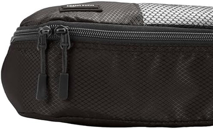 Amazon Basics Slim Packing Cubes for Travel, Packing Organizers, 4-Piece-Set With Double Zipper Pulls and Mesh Top Panel, 100% Durable Polyester, Black, 14"L x 5"W x 3"H