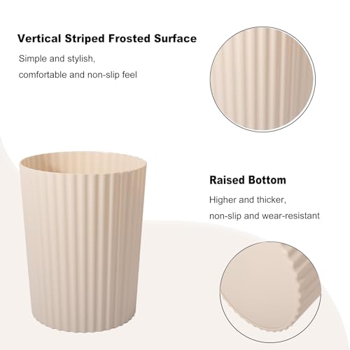 JiatuA Small Trash Can Plastic Wastebasket Round Garbage Container Bin for Bathroom, Kitchen, Bedroom, Home Office, College Dorm, Beige