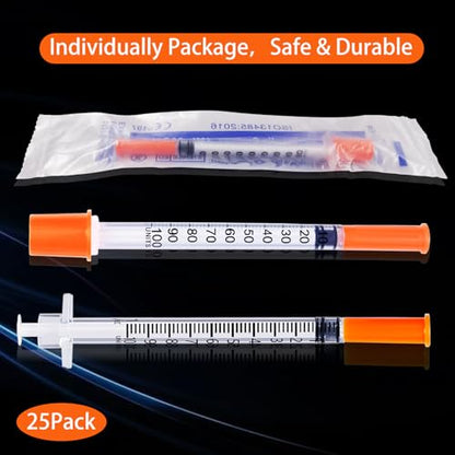 1ML Syringe, Lab Supplies Syringes 29G 1/2 Inch, Individually Wrapped, Pack of 25
