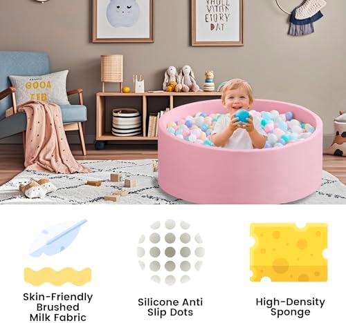 Ball Pit for Toddlers 35.43''x11.81 Baby Ball Pits Soft Memory Foam Ball Pit Round Kids Ball Pit Indoor Game Kids Play Ball Pool Ideal Gift for Girls and Boys (Pink, NO Balls)