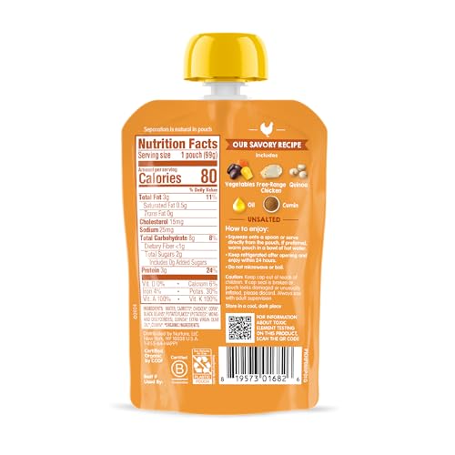 Happy Baby Organics Savory Blends Stage 3 Baby Food Puree, Free Range Chicken, Garden Vegetables & Quinoa Fiesta, 3.5 Ounce (Pack of 16)