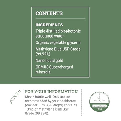 Earth Harmony Methylene Blue 1% Pharmaceutical Grade Supplement with Dropper, Includes Nano Liquid Gold, Methylene Blue USP Grade, No Formaldehyde (2 Oz)