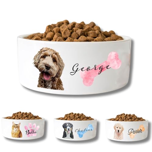 LASFOUR Personalized Dog Bowl, Custom Dog Bowls with Name and Photo, Customized Ceramic Dog Bowls 16 oz., 32 oz. for Dry, Wet Food & Water, Pet Feeding Supplies