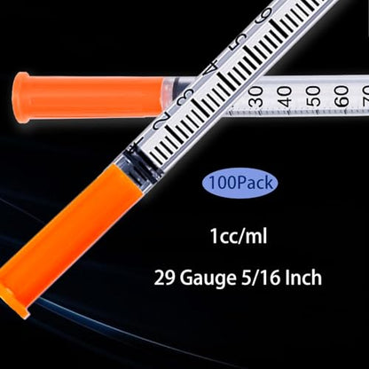 1ML Syringe, Lab Supplies Syringes 29G 5/16 Inch, Individually Wrapped, Pack of 100