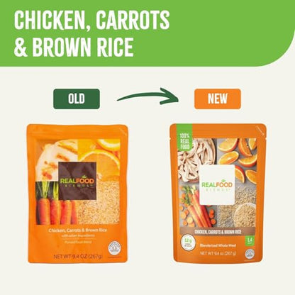 Real Food Blends Chicken, Carrots & Brown Rice - Pureed Food Meals for Tube Feeding with Protein, Vegetables & Fruits - 340 Calories for Lunch & Dinner - 9.4 oz (Pack of 12)