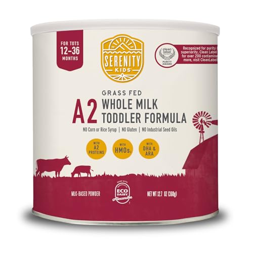 Serenity Kids Organic Toddler Formula Powder - Grass Fed A2 Whole Milk Powder - Prebiotics & DHA for Growth - Clean Label Project Purity Award Certified - 21 Oz, 6 Pack