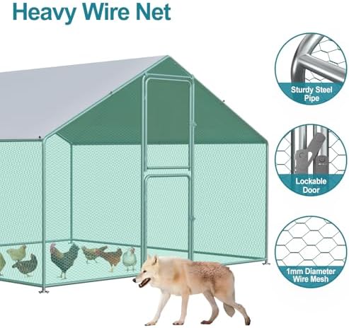Large Chicken Coop, Chicken Coops for 30 Chickens, Chicken Runs for Yard with Water Poof & UV Resistance Cover, Spire Roof Chicken Coop Run with Double Lockable Doors for Outdoor Backyard
