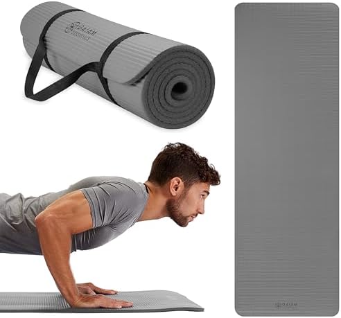 Gaiam Essentials Thick Yoga Mat Fitness & Exercise Mat with Easy-Cinch Carrier Strap,72"L X 24"W X 2/5 Thick, 10mm