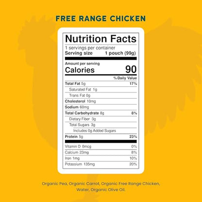 Serenity Kids 6+ Months Baby Food Pouches Chicken Puree - BPA-Free Organic Baby Food - Free-Range Chicken & Pea & Carrot - 3.5 Oz, 6 Pack