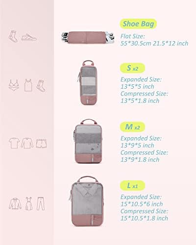 BAGSMART 6 Set Compression Packing Cubes - Lightweight Travel Essentials, Durable Luggage Organizer