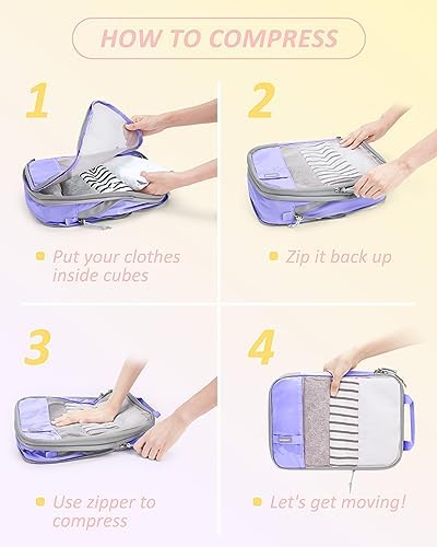 BAGSMART 6 Set Compression Packing Cubes - Lightweight Travel Essentials, Durable Luggage Organizer
