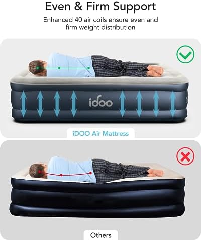 iDOO Queen Air Mattress with Built in Pump, 18 Raised Comfort Inflatable Blow up Mattress, Upgraded Four Chamber Portable Air Bed for Camping, Guests and Home, Colchon Inflable, 650 lbs Max