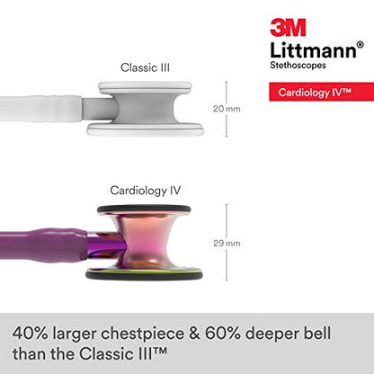 3M Littmann Cardiology IV Diagnostic Stethoscope, 6205, More Than 2X as Loud, Weighs Less, Stainless Steel Rainbow-Finish Chestpiece, 27" Plum Tube, Violet Stem, and Black Headset