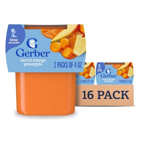 Gerber Stage 2 Baby Food, Carrot Mango Pineapple Puree Tubs, Baby Puree, 16PK