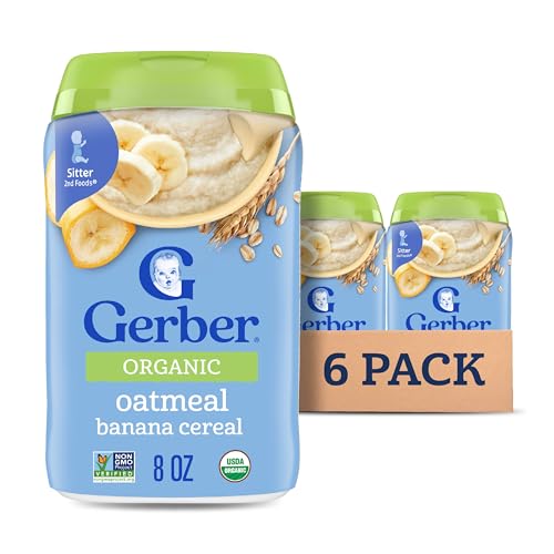 Gerber Baby Cereal Organic 2nd Foods, Grain & Grow, Oatmeal Banana, 8 Ounce (Pack of 6)