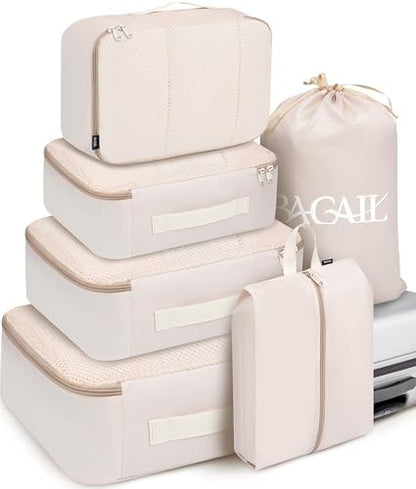 BAGAIL 6 Set Packing Cubes Luggage Packing Organizers for Travel Accessories (Beige)