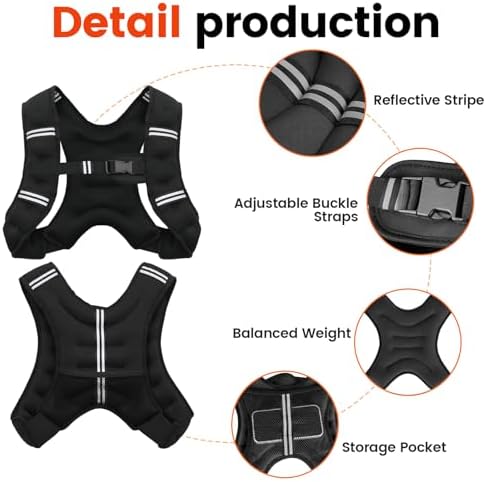 Weighted Vest, 6lb/8lb/12lb/16lb/20lb/25lb/30lb Weight Vest for Men Women, Body Weight Vests Adjustable with Reflective Stripe for Strength Training, Running, Training Workout, Jogging, Walking