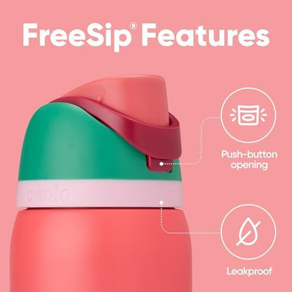 Owala FreeSip Insulated Stainless Steel Water Bottle with Straw for Sports, Travel, and School BPA-Free Sports Water Bottle, 32 oz, Strawberry Field