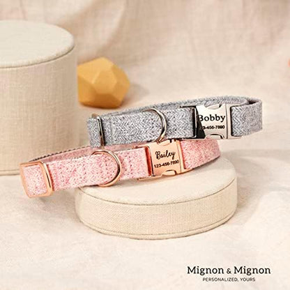 Personalized Dog Collar, Custom Pet Name and Contact Info Engraved, Adjustable Cotton Collar for Small Dogs, Cats, and Puppies with Safety Buckle – ACL