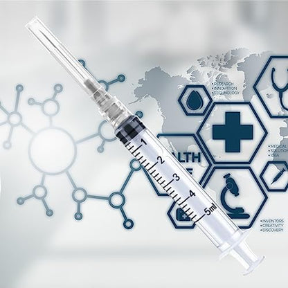 100 Pack Disposable 5ml/cc Lab Syringes with 22Ga 1.25 Inch Needle Luer Lock, Individually Sealed Packed