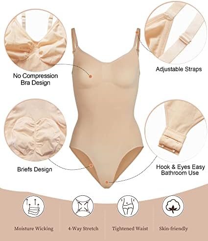 SHAPERX Women's Shapewear Bodysuit Tummy Control Body Shaper Seamless Sculpting Snatched Waist Body Suit