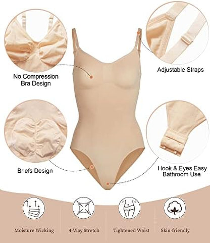 SHAPERX Women's Shapewear Bodysuit Tummy Control Body Shaper Seamless Sculpting Snatched Waist Body Suit