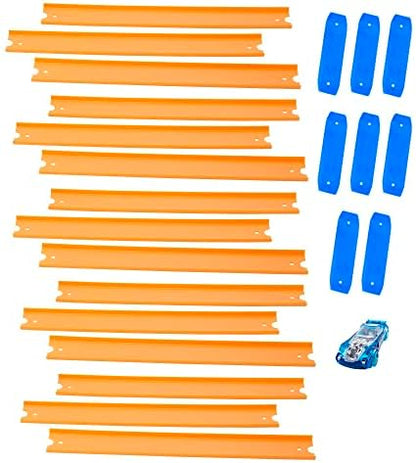 Hot Wheels Toy Car Straight Track Set with 37 Component Building Parts & 1:64 Scale Vehicle (Amazon Exclusive)