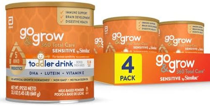 Go & Grow 360 Total Care Sensitive by Similac Toddler Nutritional Drink With 5 HMOs, Powder, 23.3-oz Can, Pack of 4