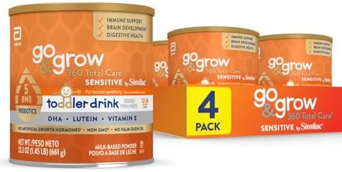 Go & Grow 360 Total Care Sensitive by Similac Toddler Nutritional Drink With 5 HMOs, Powder, 23.3-oz Can, Pack of 4